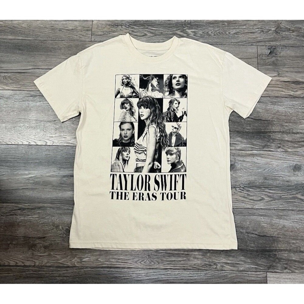 Taylor Swift Eras Tour Shirt Womens Small Cream Graphic Print Short Sleeve